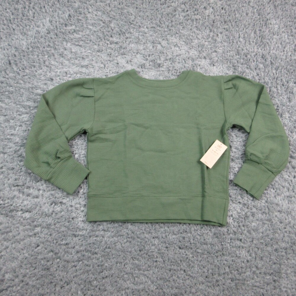 Albion Sweater Pullover Womens M Green Atlas Ribbed Pleated Balloon Sleeve NWT